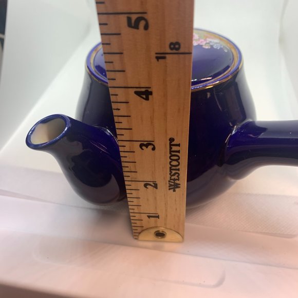 Vintage Japan Saki Cobalt Blue Porcelain Side Handle Tea Pot - Picture 8 of 8
